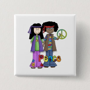 Retro Hippie Bloem Kinderen Pin Vierkante Button 5,1 Cm