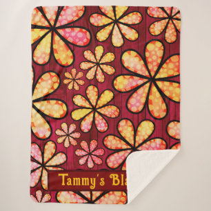 Retro Hippie Bloem Kracht met Rood Hout Achtergron Sherpa Deken