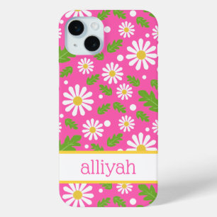 Retro Hippie Bloemen Madeliefje Patroon iPhone 15 Mini Hoesje