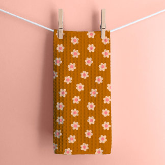 Retro Hippie Bloemen op Camel Brown Theedoek