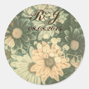retro hippie bohemian zomerdagbruiloft ronde sticker