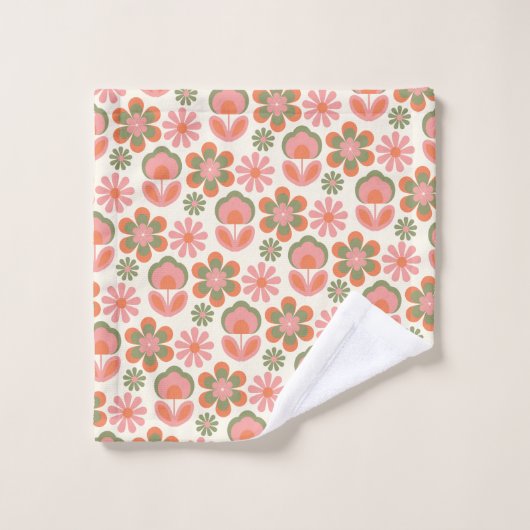 Retro Hippie Boho 70s Bloem roze groen Bad Handdoek (Wasdoekje)