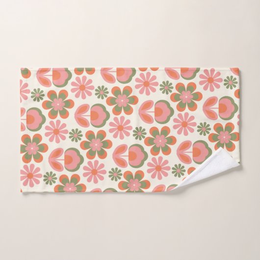 Retro Hippie Boho 70s Bloem roze groen Bad Handdoek (Handdoek)