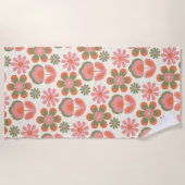 Retro Hippie Boho 70s Bloem roze groen Strandlaken (Voorkant)