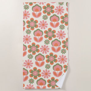 Retro Hippie Boho 70s Bloem roze groen Strandlaken