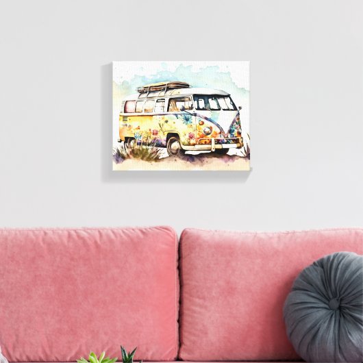 Retro Hippie Bus Canvas Afdruk (Insitu (Woonkamer))