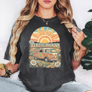 Retro Hippie Bus Vredesteken Zonsondergang Kunst T-shirt