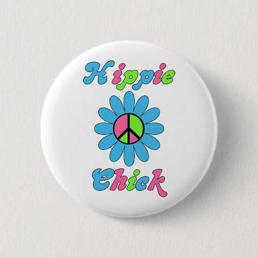 Retro Hippie Chick Peace Flower Ronde Button 5,7 Cm (Voorkant)