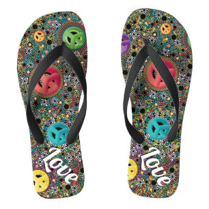 Retro Hippie Colorful Peace Sign 60s Pattern Teenslippers