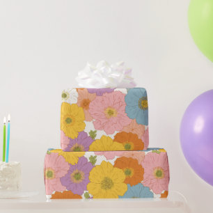Retro Hippie Floral Verjaardag Cadeaupapier