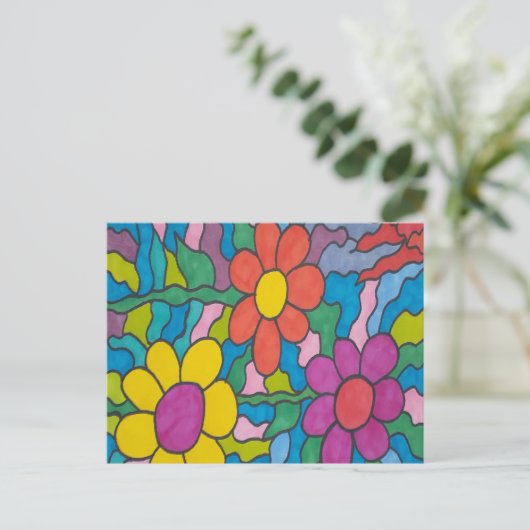 Retro Hippie Flower Art Briefkaart (Staand voorkant)