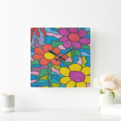 Retro Hippie Flower Art Vierkante Klok (Huis)