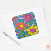 Retro Hippie Flower Art Vierkante Sticker (Envelop)