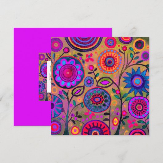  Retro Hippie Flower pattern Hot Pink Feestdagenkaart (Voorkant / Achterkant)