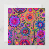  Retro Hippie Flower pattern Hot Pink Feestdagenkaart (Voorkant)