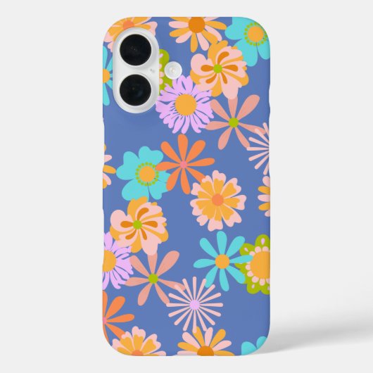 Retro Hippie Flower Pattern in Blue Case-Mate iPhone Case (Achterkant)