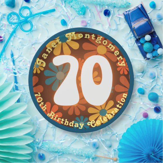 Retro Hippie Flower Power 70e verjaardag Papieren Bordje (Feest)