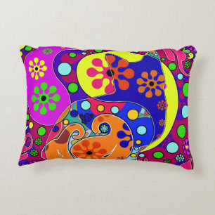 Retro Hippie Flower Power Paisley Cat Pop Art Accent Kussen