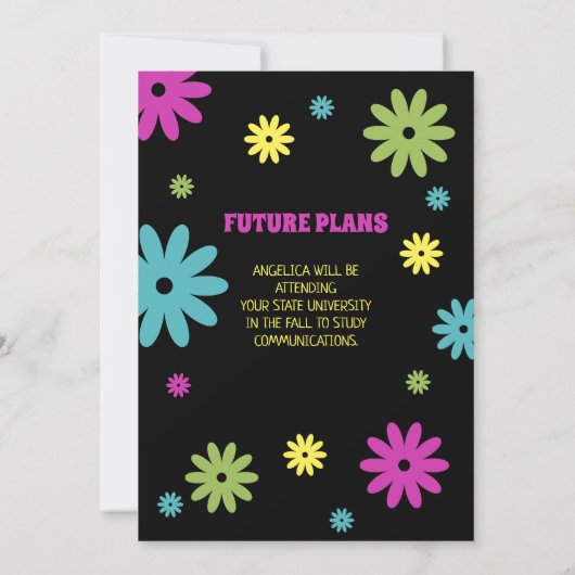 Retro Hippie Flowers 2 Foto Afstuderen Aankondiging (Achterkant)