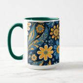 Retro Hippie  Flowers Design Geel Blauw Mok (Links)