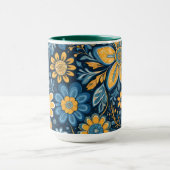 Retro Hippie  Flowers Design Geel Blauw Mok (Midden)