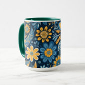 Retro Hippie  Flowers Design Geel Blauw Mok (Voorkant links)