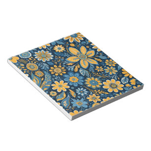Retro Hippie  Flowers Design Geel Blauw Notitieblok