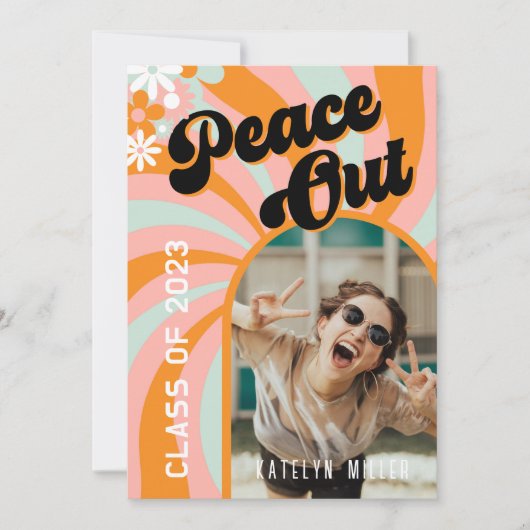 Retro Hippie Foto Afstuderen Uitnodiging (Voorkant)