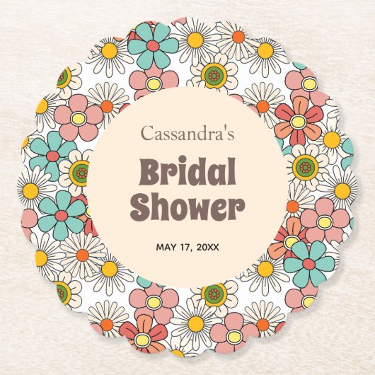 Retro Hippie Groovy Bloem Bruiloft Feest Kartonnen Onderzetters (Voorkant)