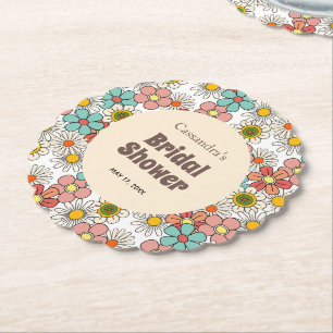 Retro Hippie Groovy Bloem Bruiloftsborrel  Kartonnen Onderzetters