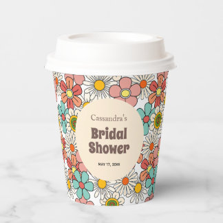 Retro Hippie Groovy Bloem Bruiloftsborrel Papieren Bekers
