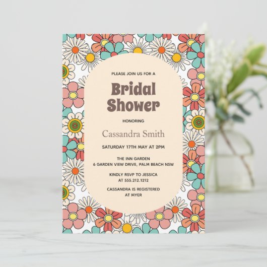 Retro Hippie Groovy Flower Vrijgezellenfeest Kaart (Staand voorkant)