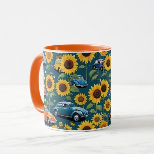 Retro  Hippie Kever Bug Cars & Zonnebloemen Mok (Voorkant links)