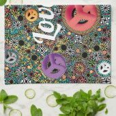 Retro Hippie Kleurrijke Cirkels 60s Patroon Theedoek (Gevouwen)