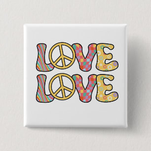 Retro Hippie liefde Vierkante Button 5,1 Cm