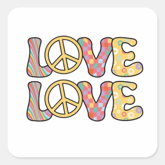 Retro Hippie liefde Vierkante Sticker (Voorkant)