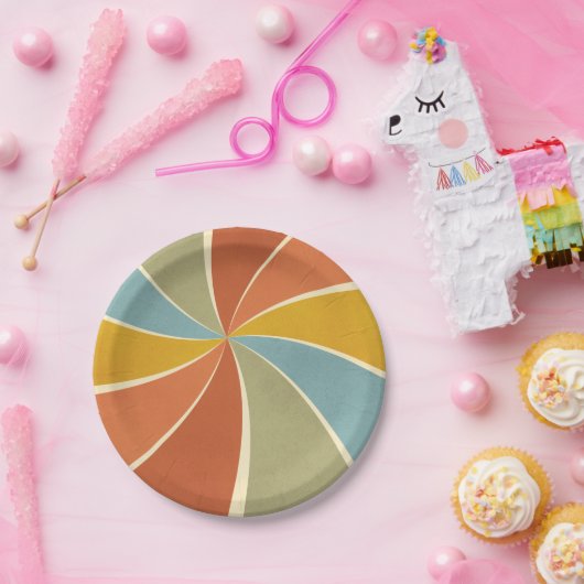 Retro Hippie Mixed Paint Style Swirls Pattern Papieren Bordje (Feest)