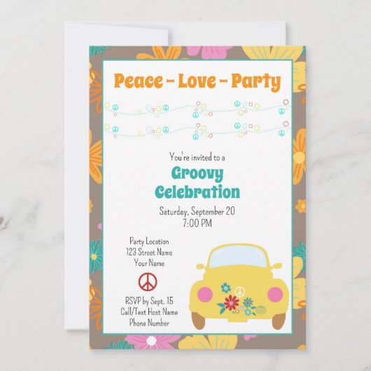 Retro Hippie Party uitnodiging (Voorkant)