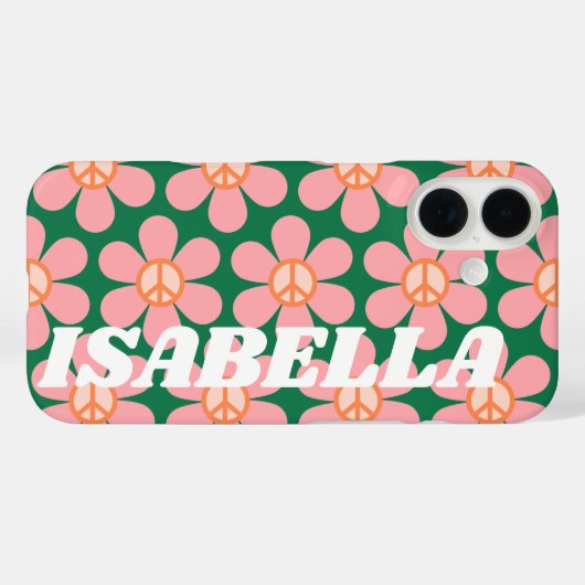 Retro Hippie Peace Flower Green Persoonlijke naam Case-Mate iPhone Case (Achterkant (horizontaal))