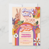 Retro Hippie Peace Out Graduparty Kaart (Voorkant)