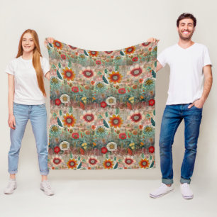 Retro Hippie: Rode bloementuin Fleece Deken
