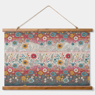 Retro Hippie: Rode bloementuin Hangend Wandkleed