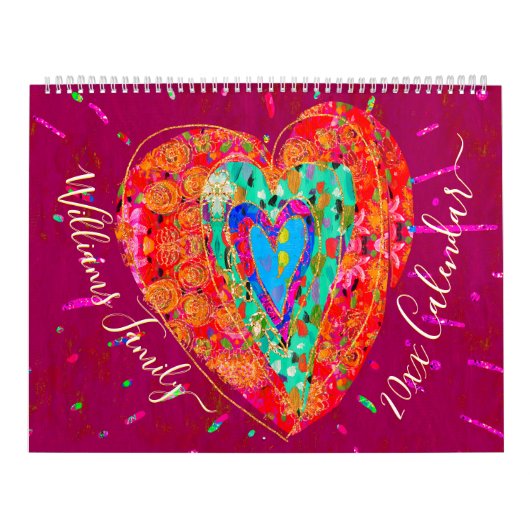 Retro Hippie Rood Turquoise Hart Custom 2024 Foto Kalender (Hoes)