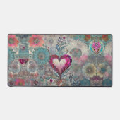 Retro Hippie: Roze Hart Desk Mat (Voorkant)