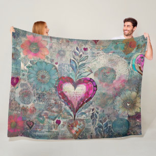Retro Hippie: Roze Hart Fleece Deken