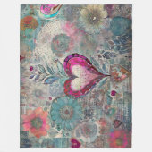Retro Hippie: Roze Hart Fleece Deken (Voorkant)