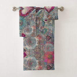 Retro Hippie: Roze Hart Handdoek Set