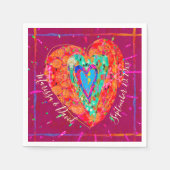 Retro Hippie Roze Turquoise Hart Paar Naam Datum Servet (Voorkant)