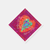 Retro Hippie Roze Turquoise Hart Paar Naam Datum Servet (Hoek)
