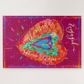 Retro Hippie roze Turquoise Heart Legpuzzel (Horizontaal)